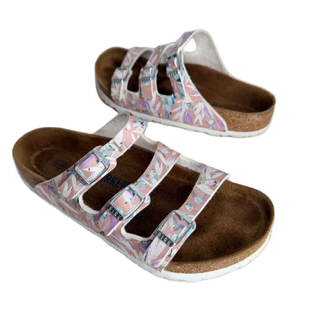 Birkenstock Florida Fresh Sandals Euro 37 Shoes Pink White Floral Strappy Shoes
